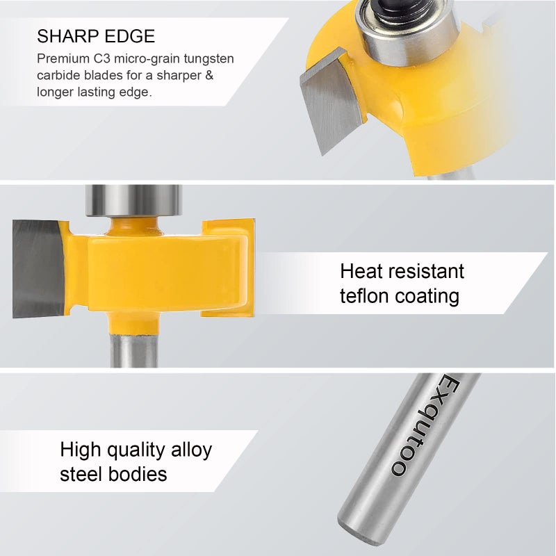 Exqutoo 1/4 Inch Shank Rabbet Router Bit Set with 6 Adjustable Bearing Carbide Tipped Rabbeting Bit(1/8",1/4",5/16" 3/8",7/16",1/2") CNC Router Bits Woodworking Tools for Doors Drill Bitâ€¦ - Image 3